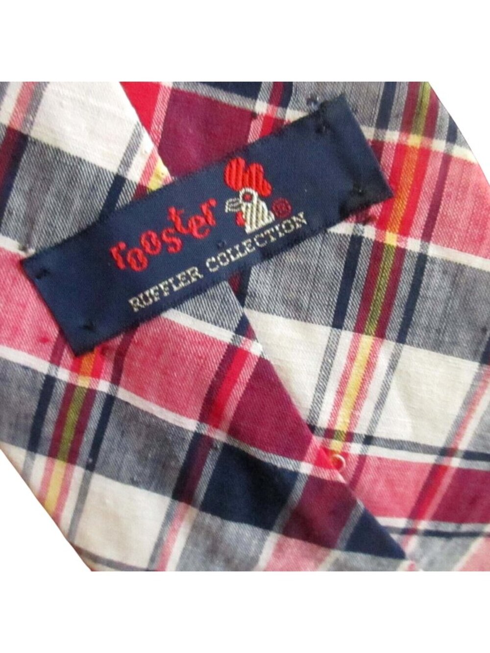 Vintage 1970s NECKTIE  3.5" Wide 54" TIE PLAID PRINT ROOSTER DENVER COLORADO